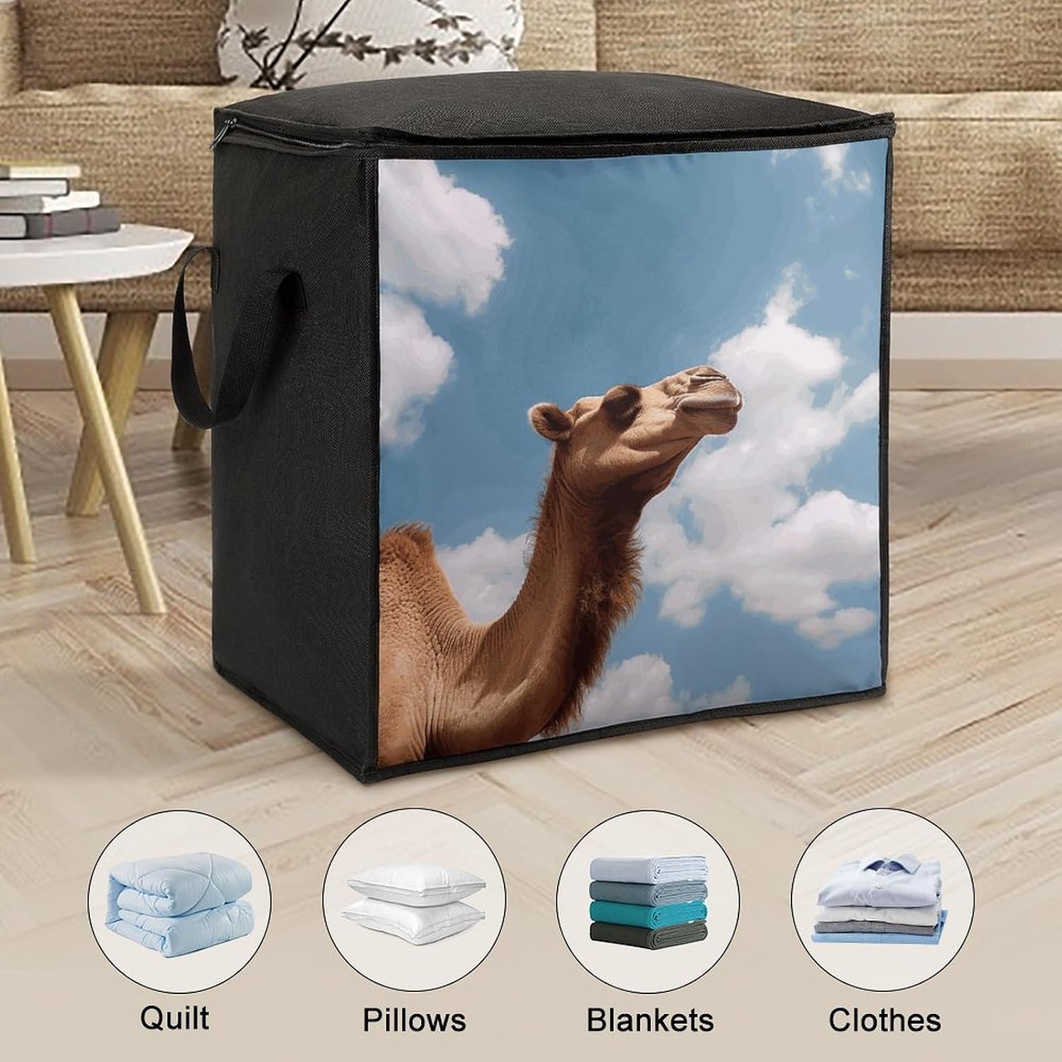 Camel Looking Up at The Sky Storage Bags Moving Bags Storage Bins | Comforter Storage Bag Reinforced Handles & Zippers Foldable Closet Organizers and Storage for Blanket Pillow Clothes