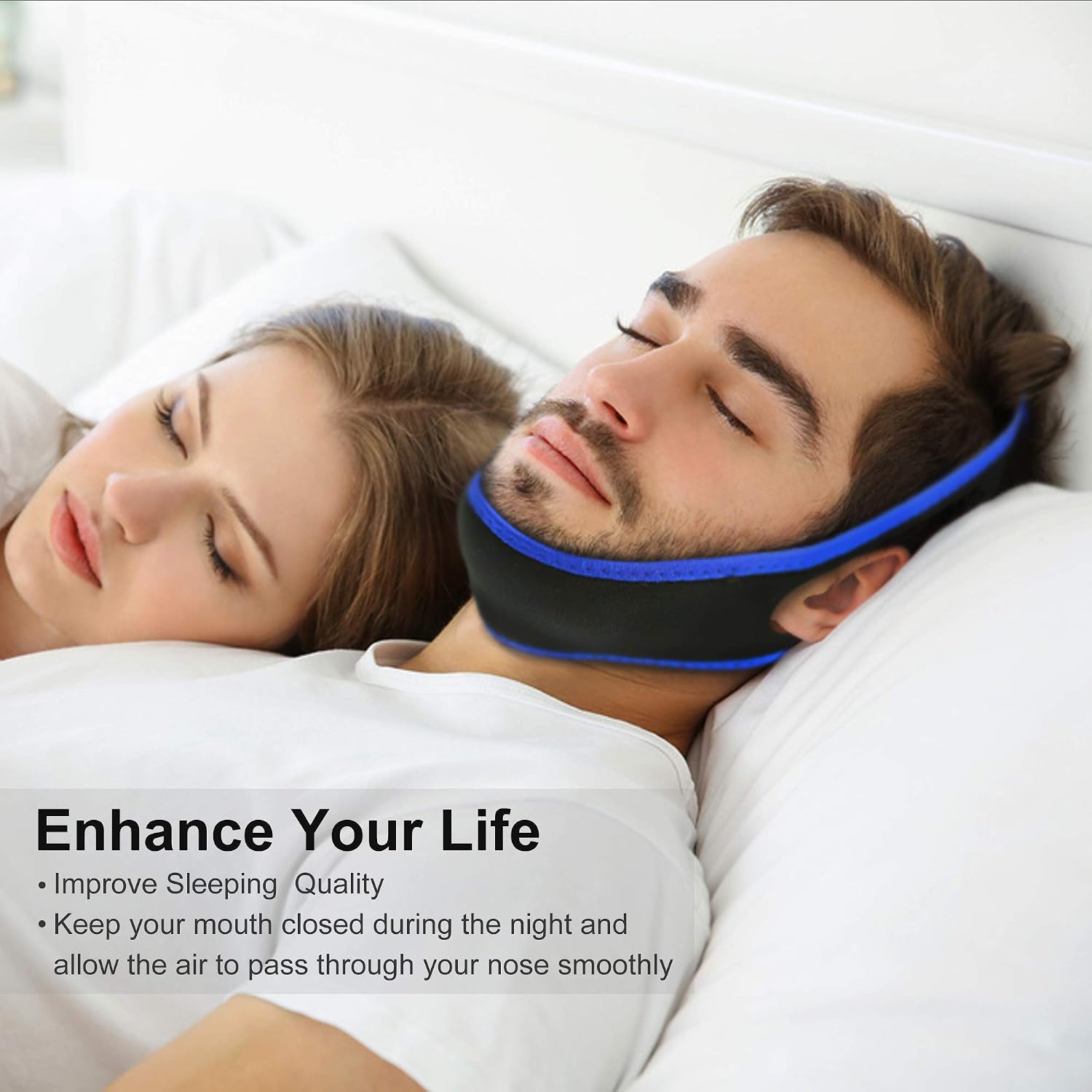Anti Snoring Chin Strap, Adjustbale and Air Permeable Snore Stopper Chin Straps, Improving Sleeping Quality Anti Snore Chin Strap,for Man and Woman. (Blue)