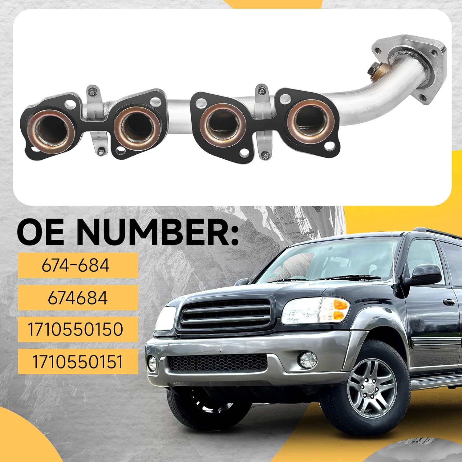 674684 Right Side Exhaust Manifold Kit, Fit for Toyota Sequoia 2001-2004 V8 4.7L, Fit for Toyota Tundra 2000-2004 V8 4.7L, OE 674-684, 1710550150, 1710550151