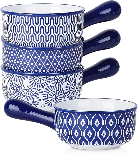 Selamica Tazones de sopa de cerámica con asas, cuencos de sopa de cebolla francesa de 15 onzas, cuencos de sopa aptos para horno para cereales,