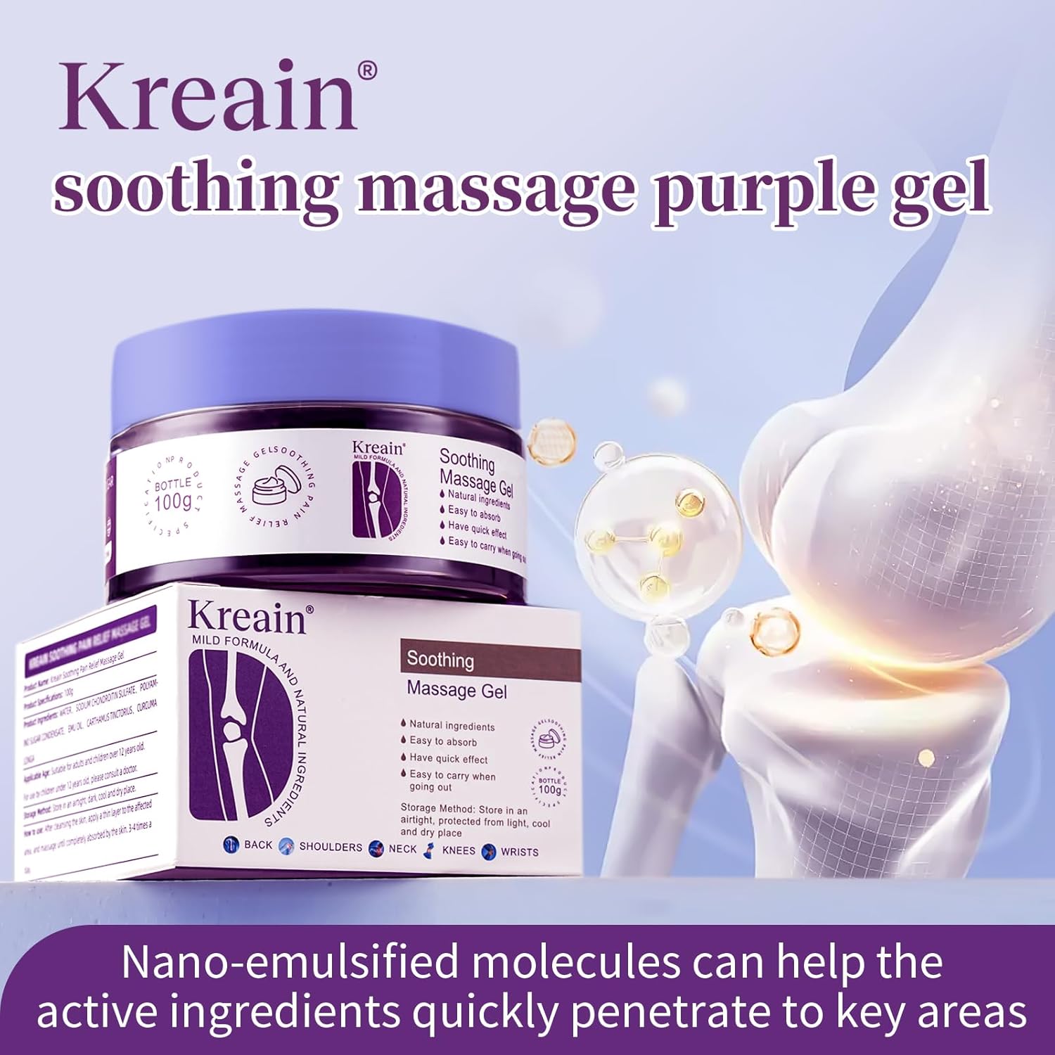 Joint & Muscle Soothing Massage Purple Gel, Soothes Back, Shoulders, Knees, Lumbar, Neck, Wrists, Hands and Feet (3.5 OZ 3 PCS)