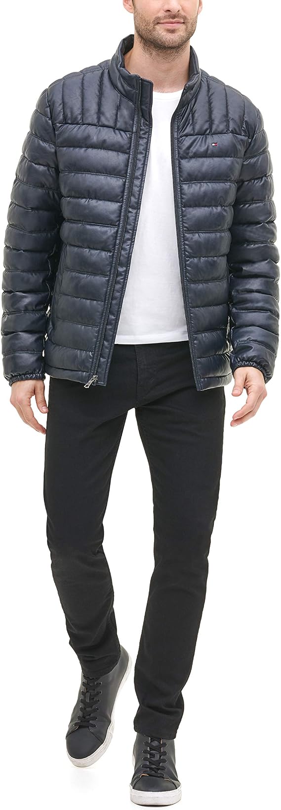 Tommy Hilfiger Men's Lightweight Quilted Faux Leather Puffer Jacket