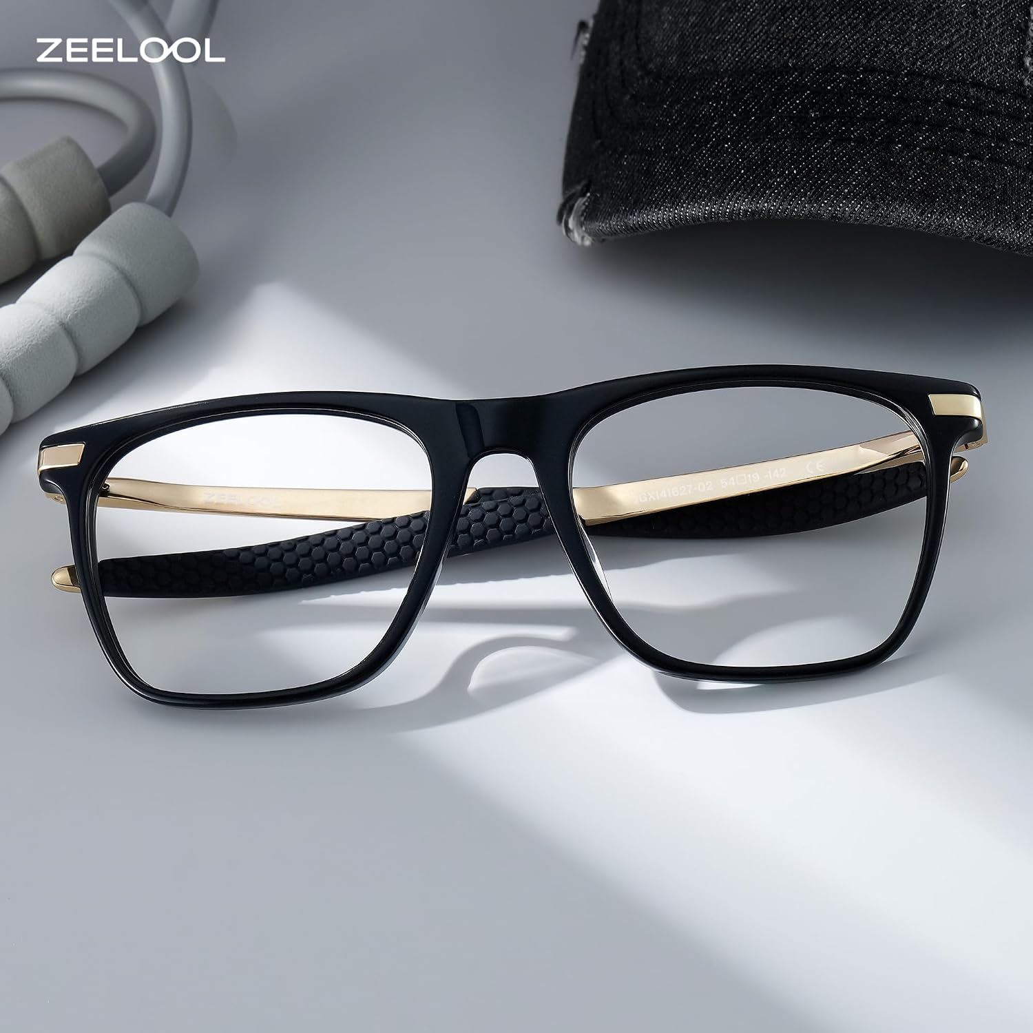 Zeelool Square Glasses Frame for Men Sporty Eyeglasses with Clear Lens Rubble Spring Temples Stable ZJGX141627