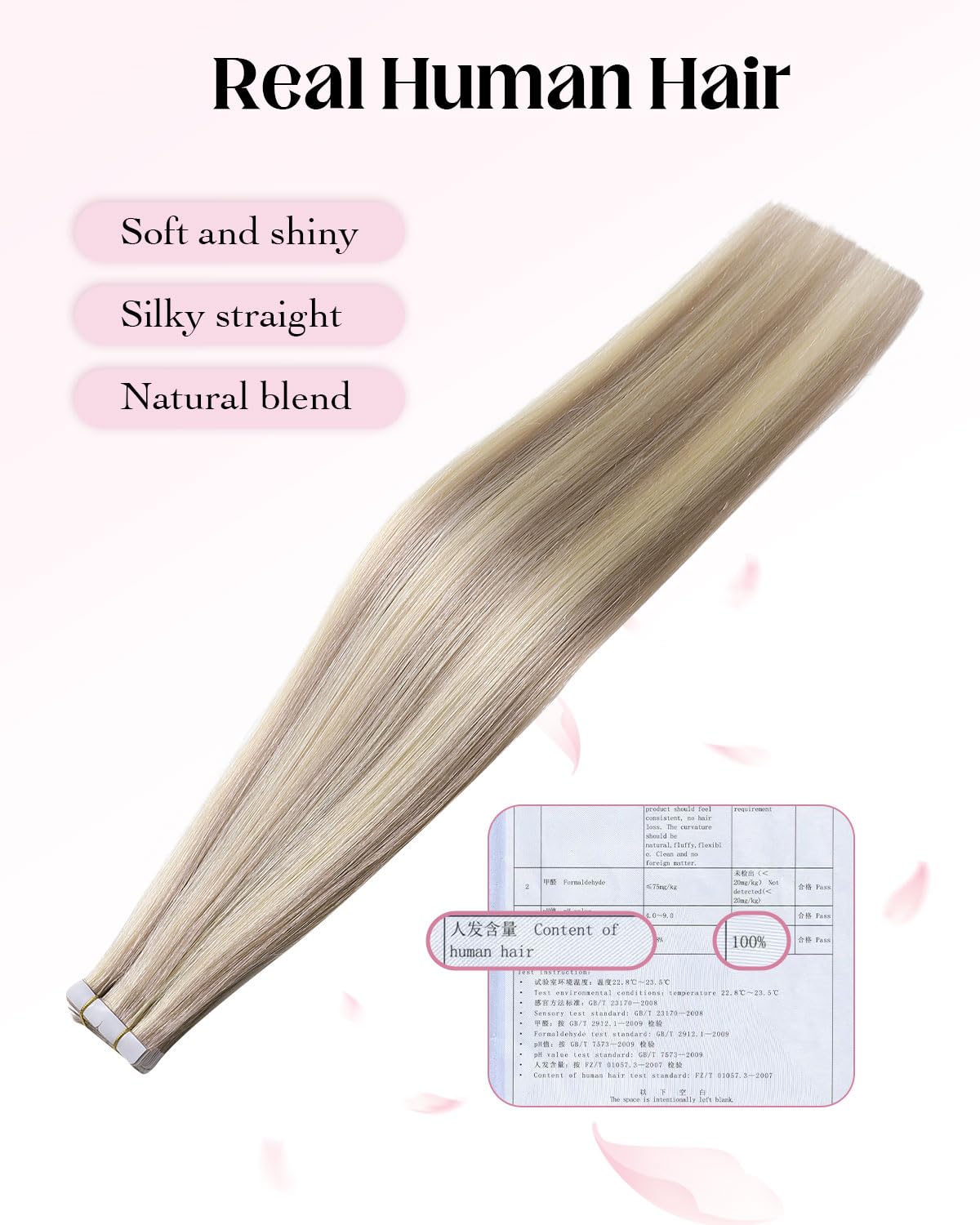 XDhair Invisble Tape in Hair Extensions Human Hair Ash Blonde Highlight Platinum Blonde Injected Tape Ins Human Hair Extensions Silky Double Sided 50g 20pcs 18Inch #18P60