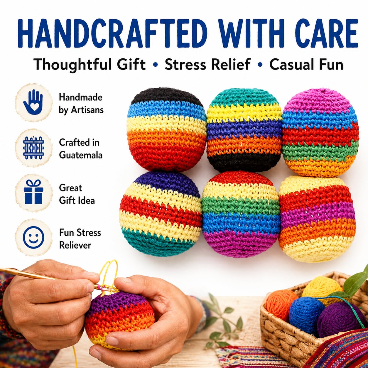 6PCS Hand-Made Knitted Hacky Sack, 2026 Upgraded Assorted Foot Bag Crochet Hacky Sacks for Adults, Juggling Balls for Beginners, Multicolored Geometric Pattern, Ready-to-Use Hacky Sacks (6pcs) — view 7