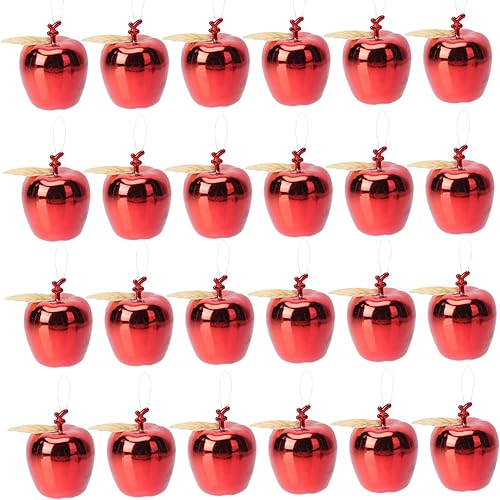 BESTOYARD 24 piezas de manzanas de Navidad colgantes de manzanas rojas de cristal, decoración de vacaciones, decoración con purpurina, decoración
