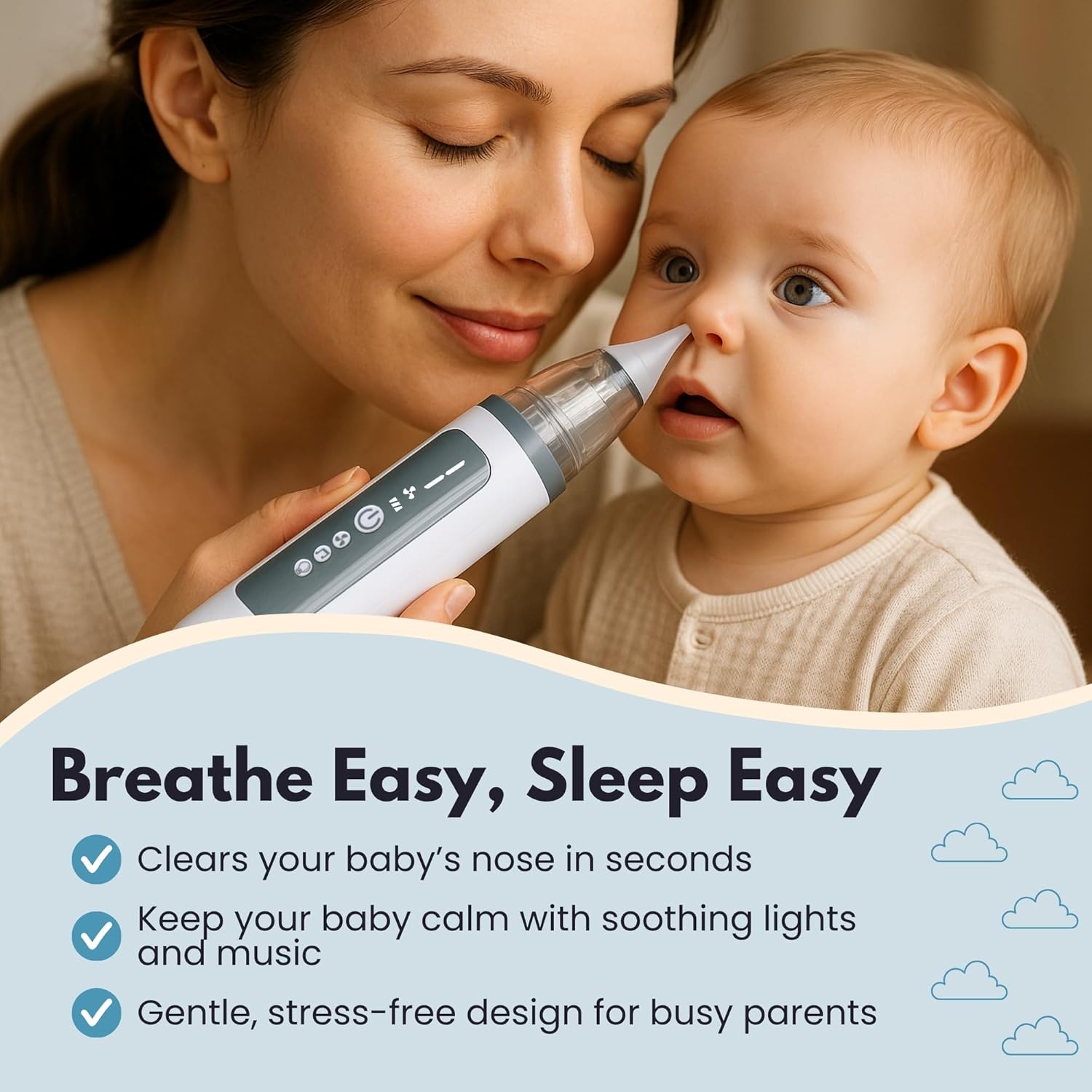 Electric Nasal Aspirator for Babies - HSA Baby Eligible Products - FSA Baby Eligible Items Only Gentle Electric Nose Suction for Baby - Adjustable Suction - Soft Silicone Tips - USB Rechargeable