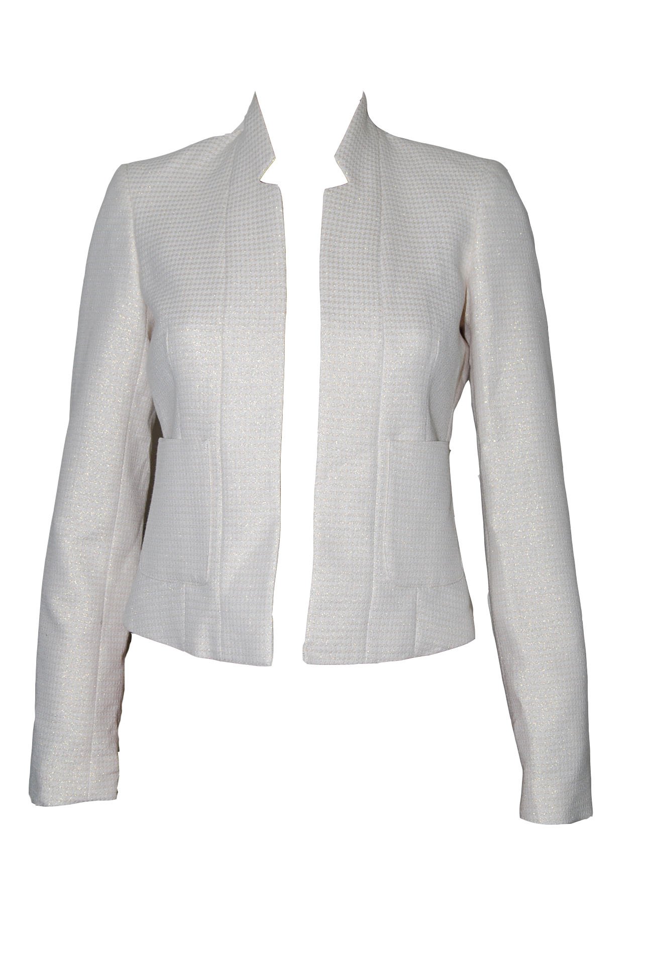 Calvin Klein Dart Collar Houndstooth Jacket White & Gold