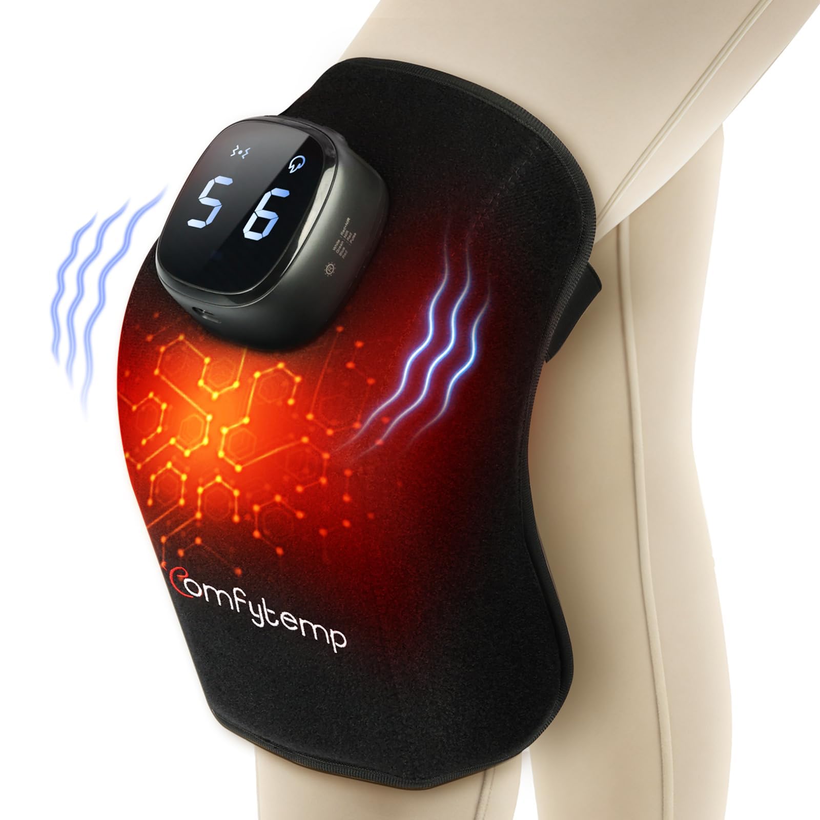 Comfytemp Coussin Chauffant Sans Fil pour Genou, Masseur 3D, 9 Niveaux de Chaleur 5 Vibrations, Contrôle APP