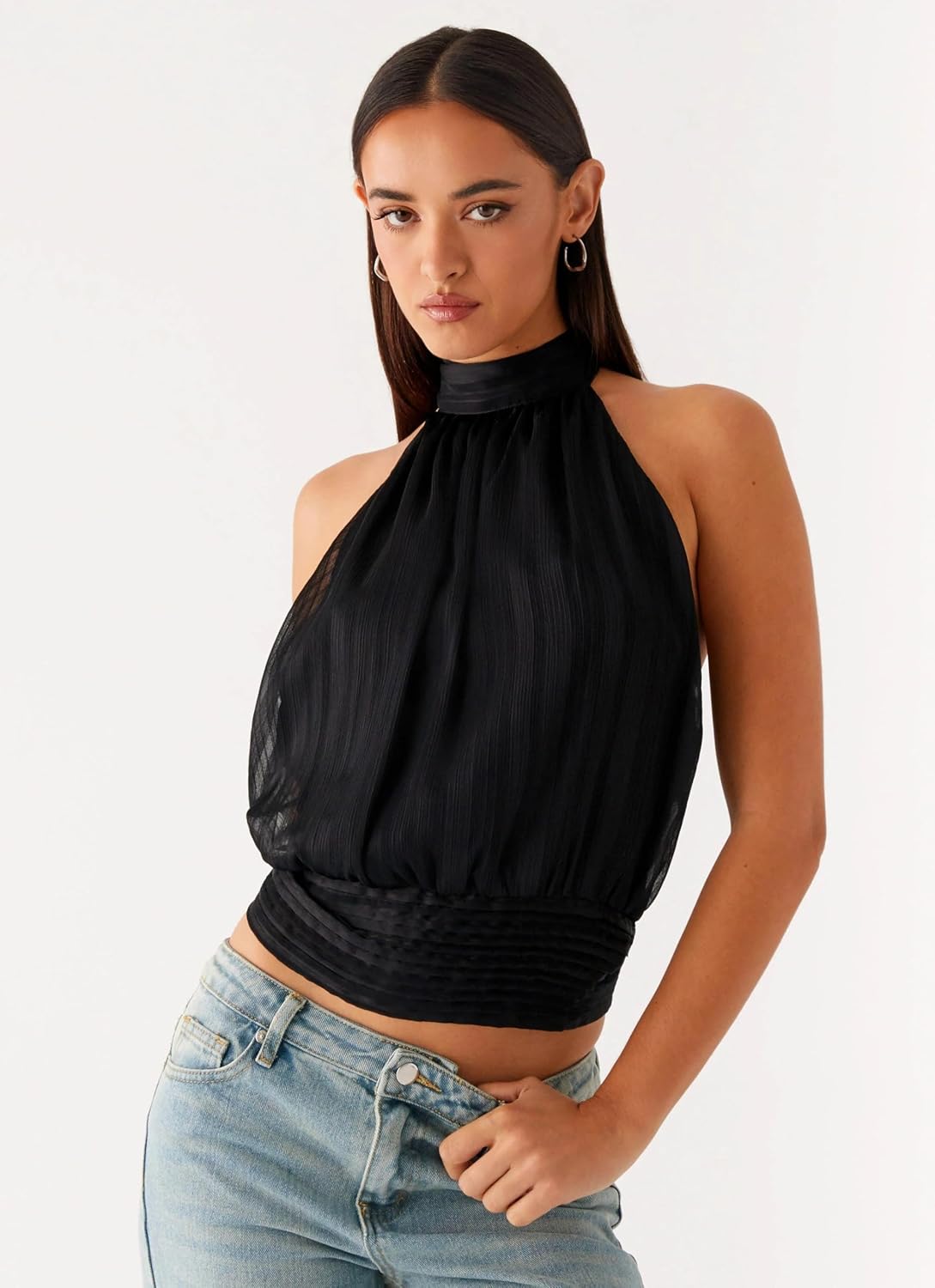 Santin Halter Top Y2k High Neck Backless Tank Women Sexy Open Back Silk Mock Halterneck Going Out Blouse - Image 2