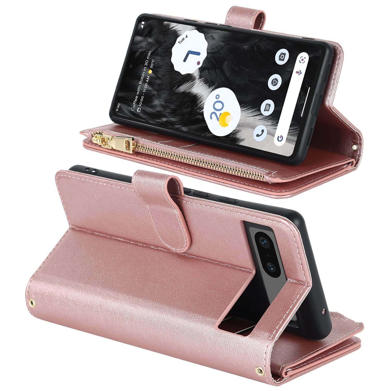 Fertuo Cover Portafoglio Per Google Pixel 7A – Custodia A Libro In Pelle Con Mandala, Porta Carte E Cavalletto, Rosa Oro - 2