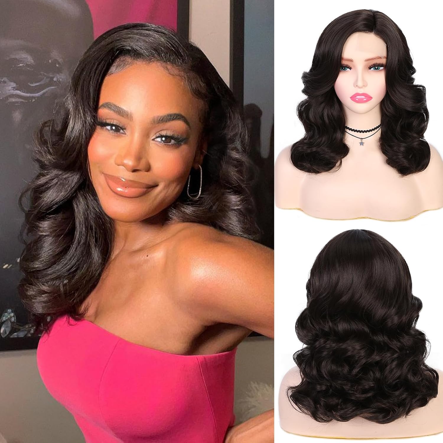 WIGNEE Loose Wave Wig Short Body Wave Wig Wavy Wigs for
