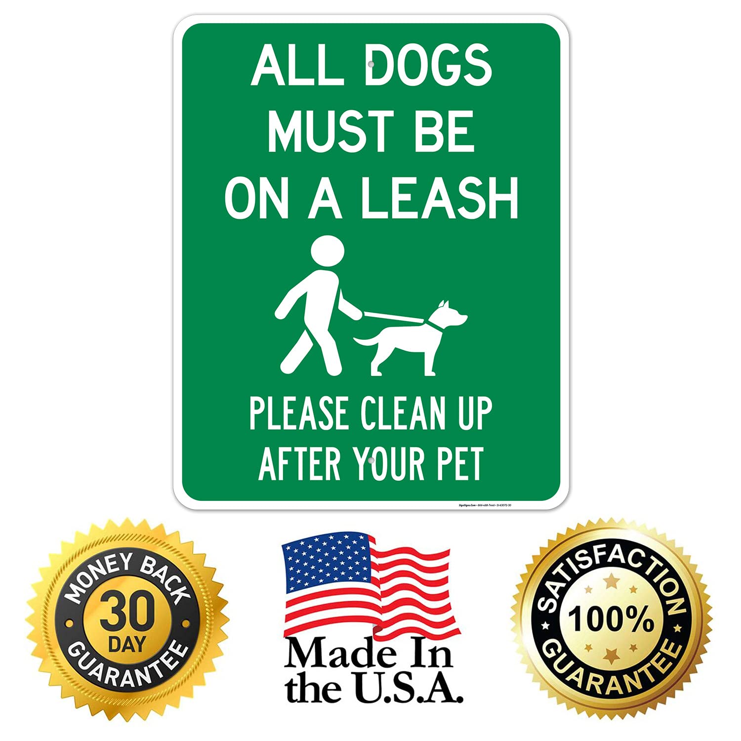 All Pets Must Be On A Leash Please Clean Up After Your Pet Sign, 24x30 Inches, Rust Free .063 Aluminum, Fade Resistant, Made in USA