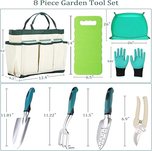 Miniatura 4 de Juego de 8 herramientas de jardinería resistentes con bolsa de mano, herramientas manuales de jardinería de aluminio a prueba de óxido con agarres