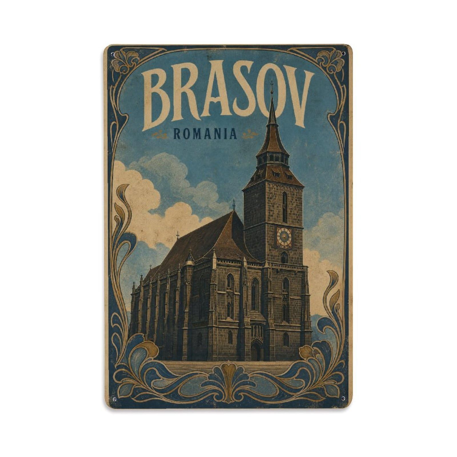 Vintage Travel Romania Brasov Metal Tin Sign