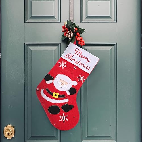 Miniatura 4 de Surblue Paquete de 3 medias navideñas de dibujos animados de 17.7 pulgadas, calcetines rústicos de Papá Noel, decoración clásica para decoración