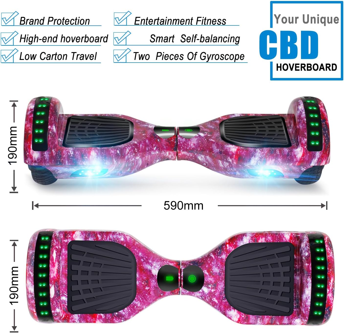 CBD Scooter with Corlorful LED Lights,6.5" Wheels, Dual 300W Motor Scooter for Kids Girls Boys Adults, All Ages