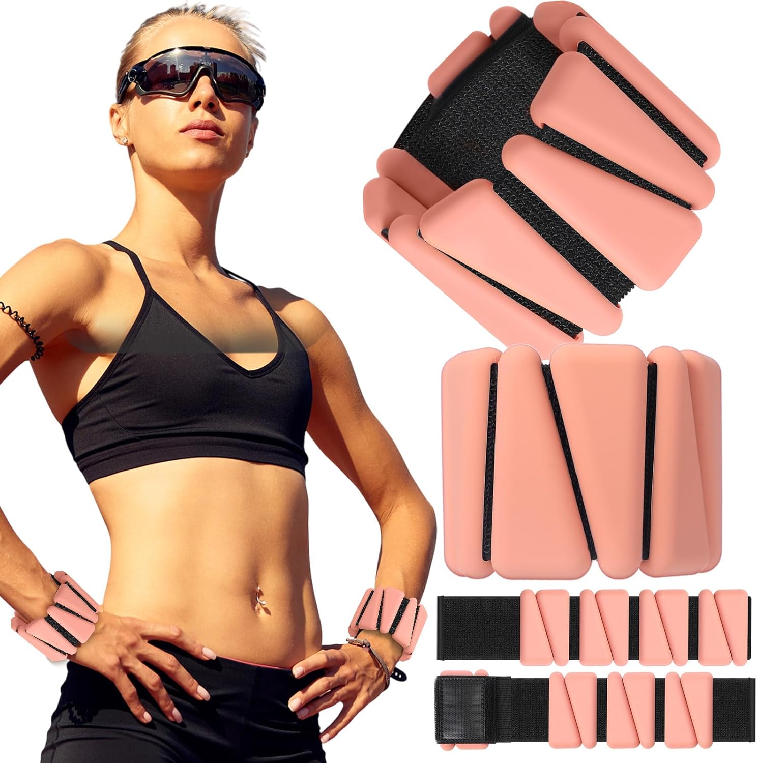 Vinsot Pilates 2Lbs Each(Set of 4) Wrist Ankle Weights for Women, Wearable Arm Leg, Adjustable Weighted Wristbands Arm Leg Weights Suitable for Walking Swimming Running Yoga Gym