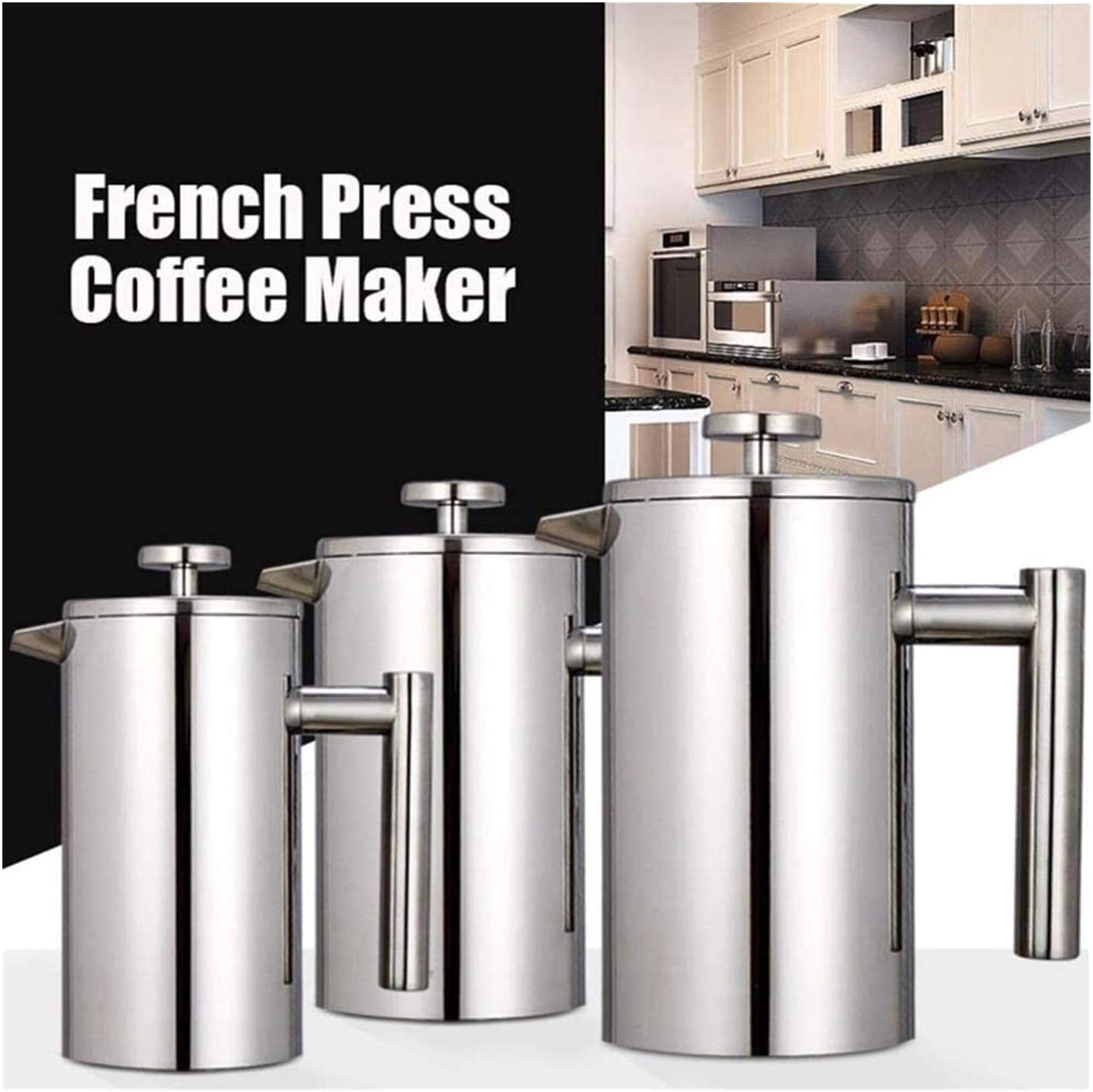 French Press Coffee Maker 304 Grade Stainless Steel Double Wall Insulated Coffee Press for Home Office 3-Level Filtration Systems Dishwasher Safe Silver (Size : 1000ML) (350ML)