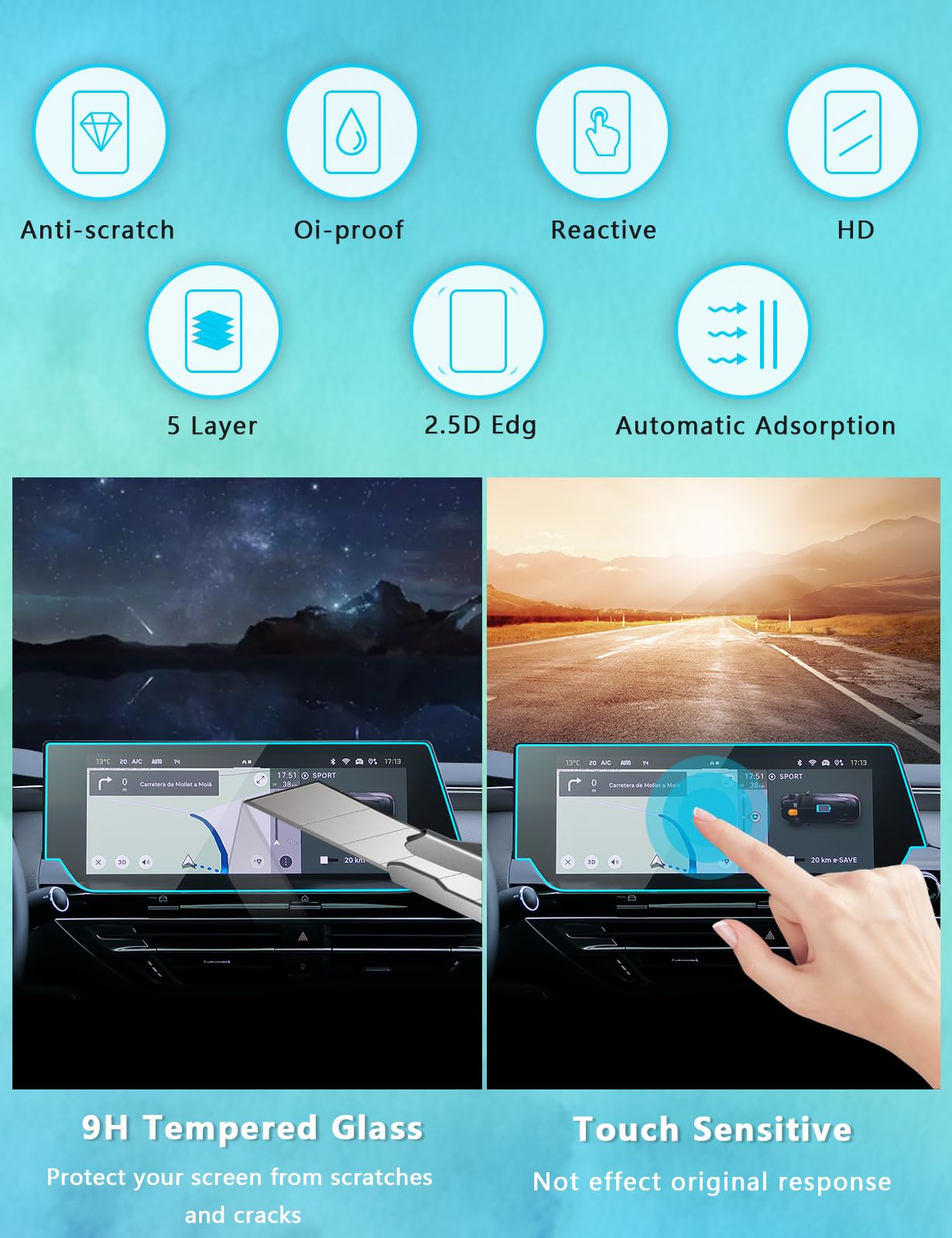 BIXUAN Displaybeschermfolie, 9H, gehard glas, beschermfolie, gps, navigatie, beschermfolie, GPS, navigatiefolie, 8 inch, 8 inch