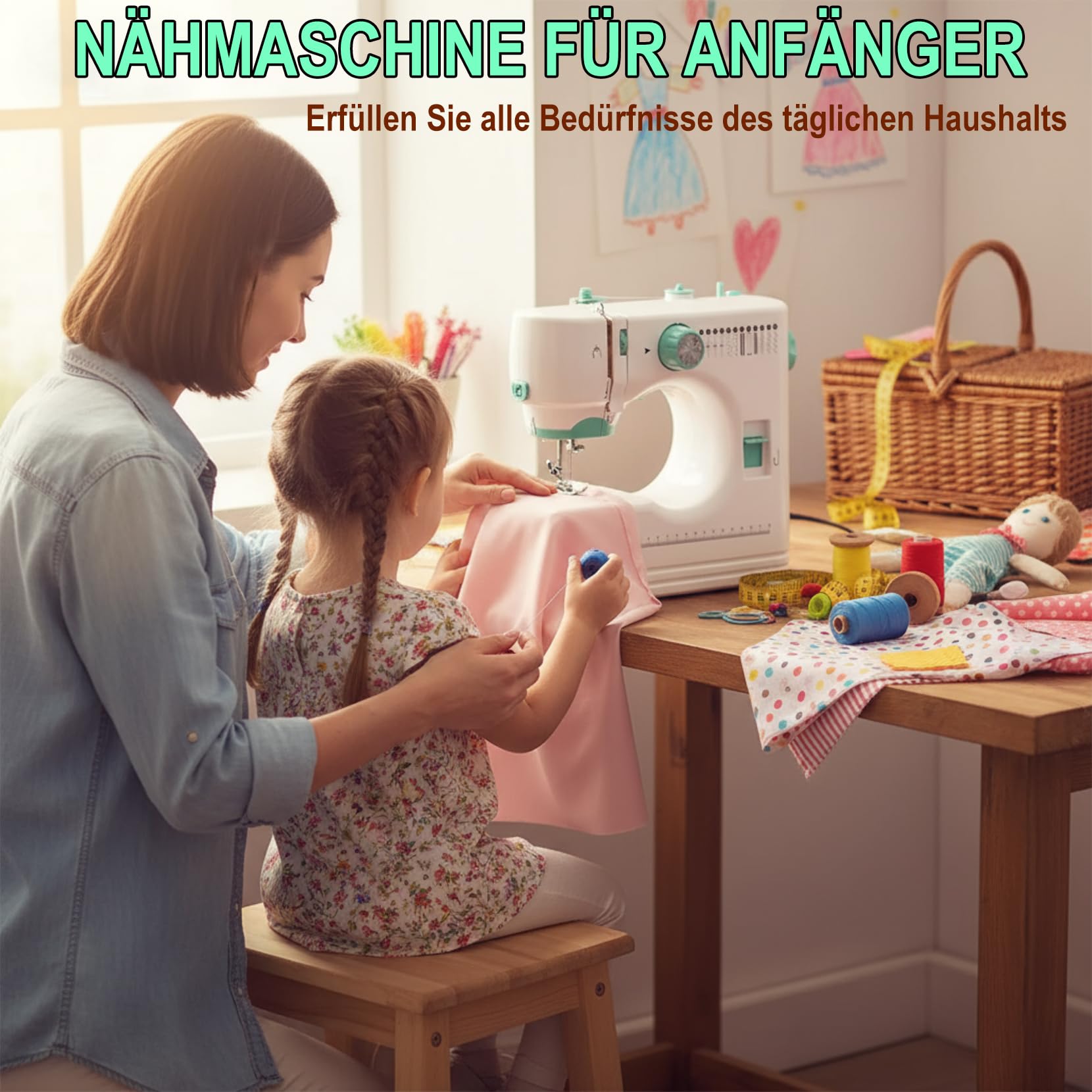 BRICH Mini-Nähmaschine für Anfänger & Kinder, tragbar, 12 Stiche, Pedal | 12 Nähprogramme, Overlock-Funktion, sicherer Fingerschutz, 42-teiliges Zubehör-Set, leicht unter 2kg