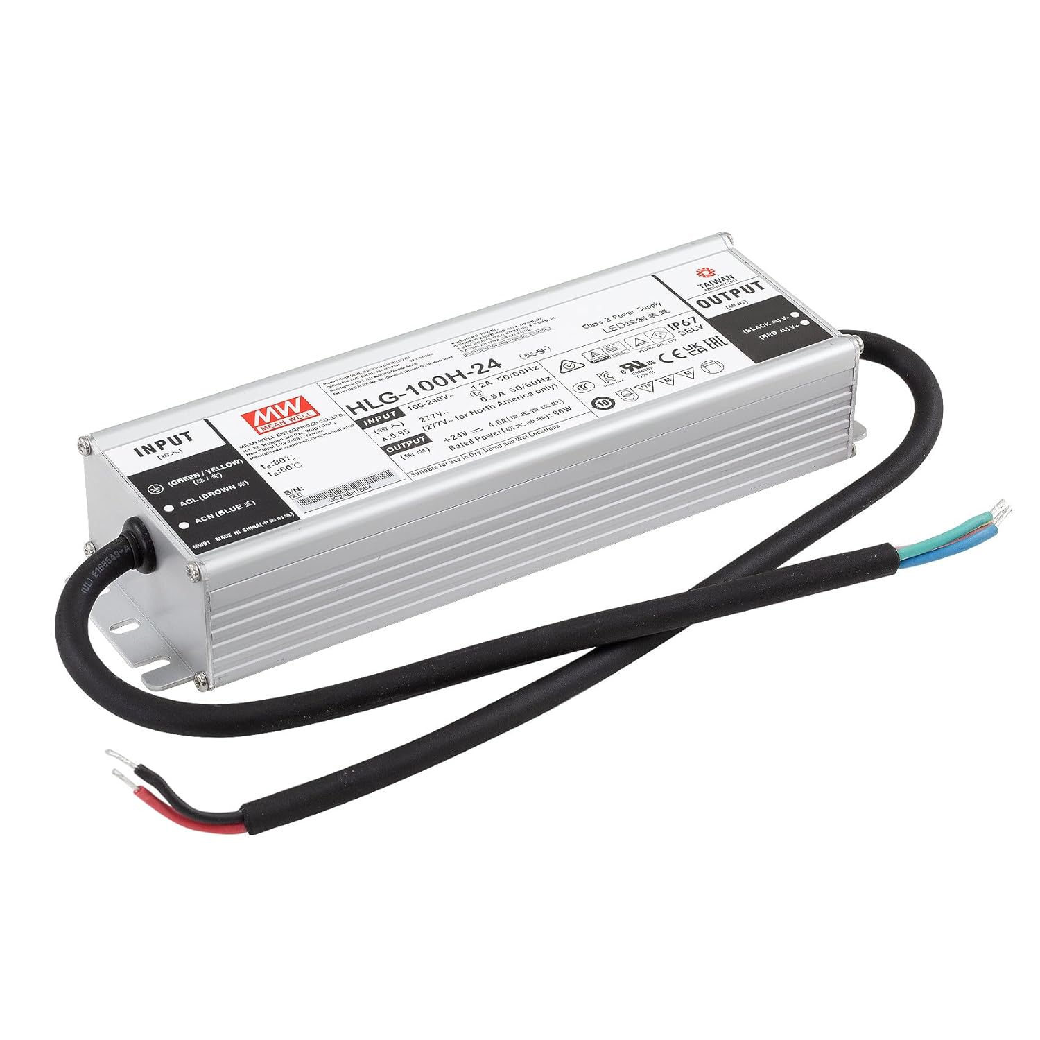 Mean Well HLG-100H-24 96W 24V DC Switching Power Supply/LED Driver - Dual Mode CV + CC Output