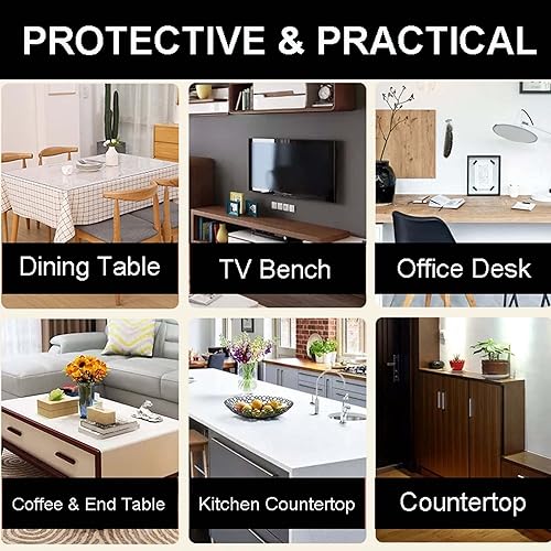 Miniatura 6 de RGRE Protector de mesa rectangular de 31 x 47 pulgadas, protector de mantel de plástico transparente, protector de escritorio transparente,