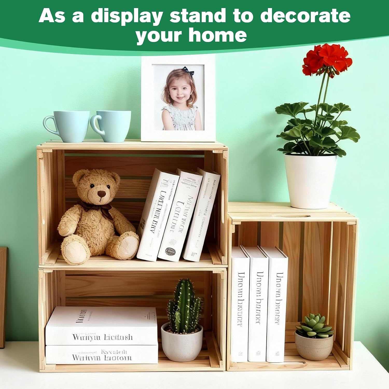 3 Pcs Large Wood Crates Box for Deco Storage Nesting Wood Boxes with Handles Decorative for DIY Office Home Storage Art Craft (15.7x11.8x10.5in)