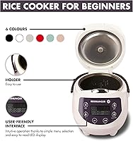 Vista 10 de Reishunger Mini olla arrocera digital y vaporera, color negro con función de mantener el calor y temporizador, 3.5 tazas, pequeña olla arrocera