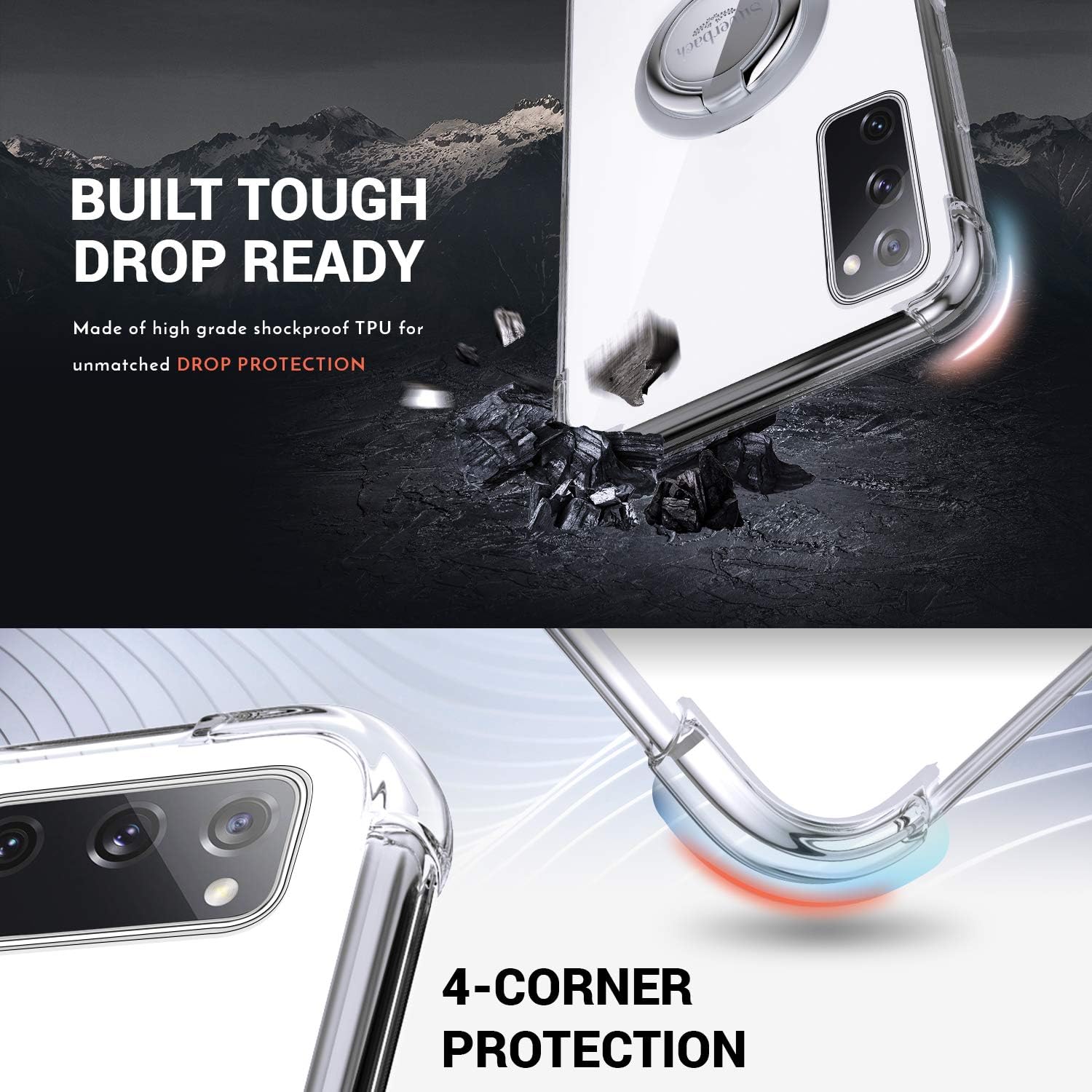 Silverback for Galaxy S20 FE 5G Case Clear with Ring Kickstand, Protective Soft TPU Shock -Absorbing Bumper Shockproof Phone Case for Samsung Galaxy S20 FE 5G -Clear