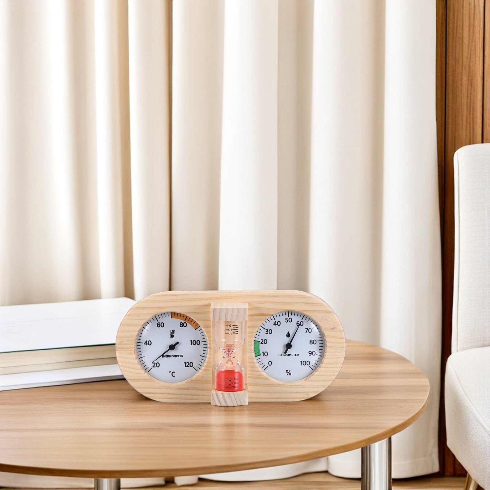 Drewniany Higrometr i Termometr Do Sauny z Precyzyjnym Pomiarem Temperatury i Wilgotności Analogowy Timer Piaskowy Podwójny Wskaźnik Do Sauny Domowej i Spa