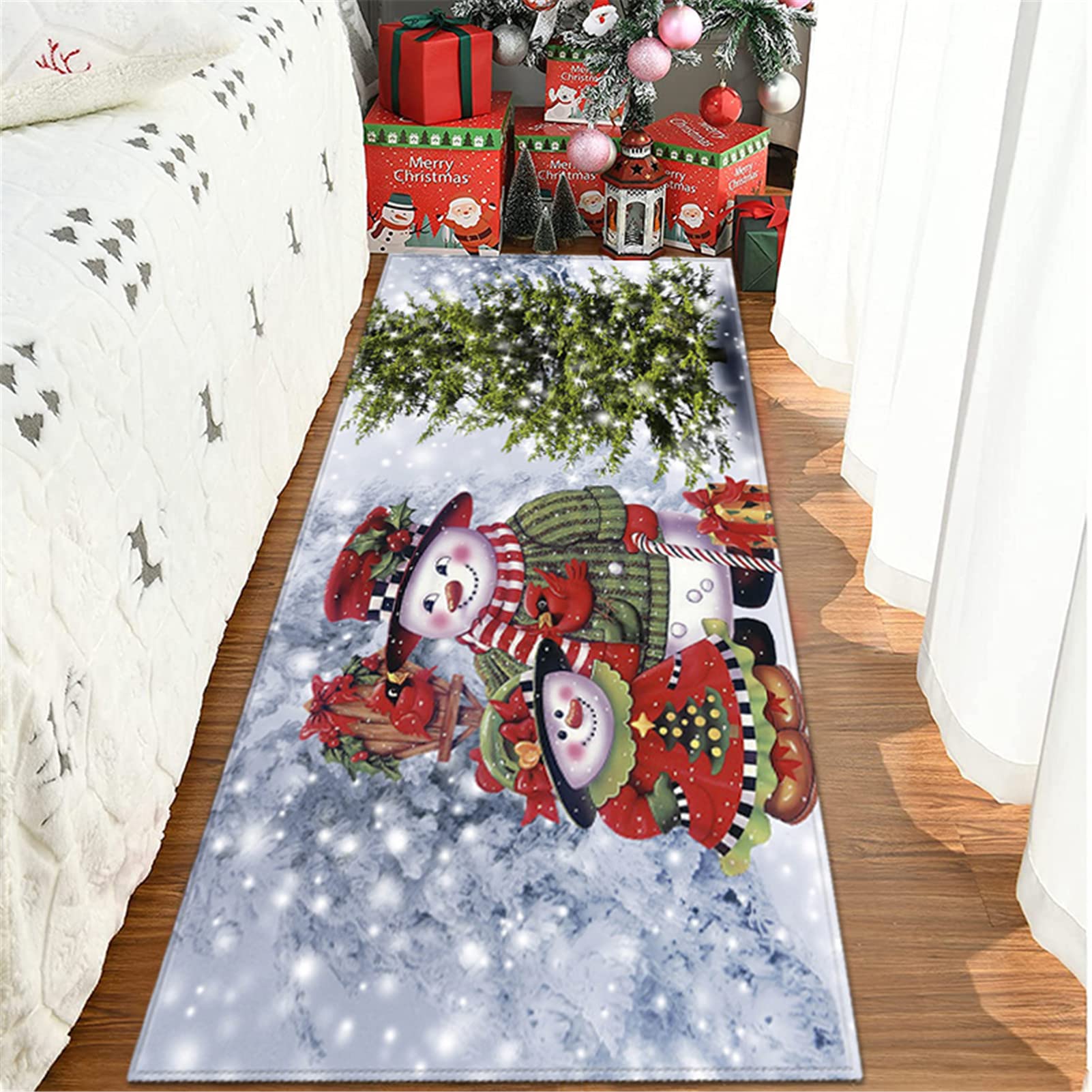 Alfombra De Navidad Alfombra De Pasillo Larga Antideslizante Lavable Alfombra Cocina Navidad Muñeco De Nieve Patrón Felpudo Alfombra Entrada,Decoración Navideña,15,60x180cm/23.6"x70.8"
