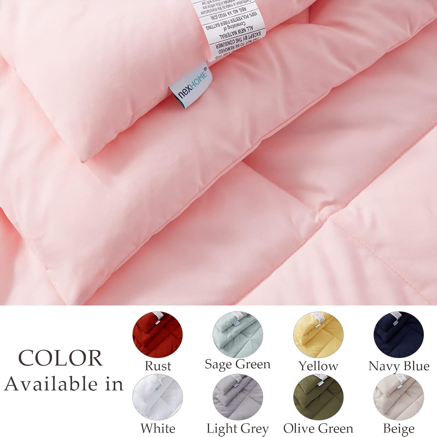 NexHome Bed in a Bag Comforter Sets Queen Pink All Season Down Alternative Comforter Soft Microfiber 7 Pieces-1 Comforter 2 Pillow Shams 2 Pillowcases 1 Flat Sheet 1 Fitted Sheet 88X88