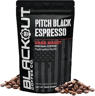 Blackout Coffee Pitch Black Espresso Whole Bean - Extra Dark Roast, Bold European-Style, High Caffeine 12oz Bag