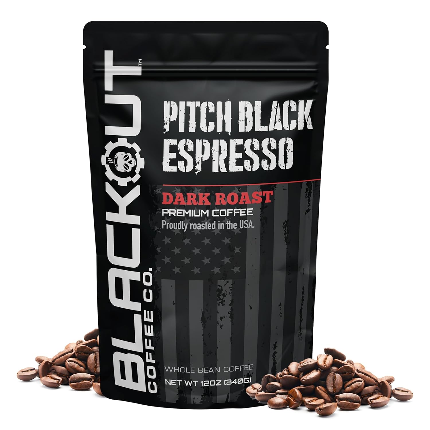 Blackout Coffee Pitch Black Espresso Whole Bean Coffee – Extra Dark Roast, European-Style, Powerfully Bold – Freshly Roasted 12oz Bag.