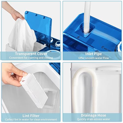 Miniatura 9 de Lavadora portátil de 26 libras, lavadora (18 libras) y giratoria (8 libras), mini lavadora y secadora compacta de doble tina con drenaje de bomba,