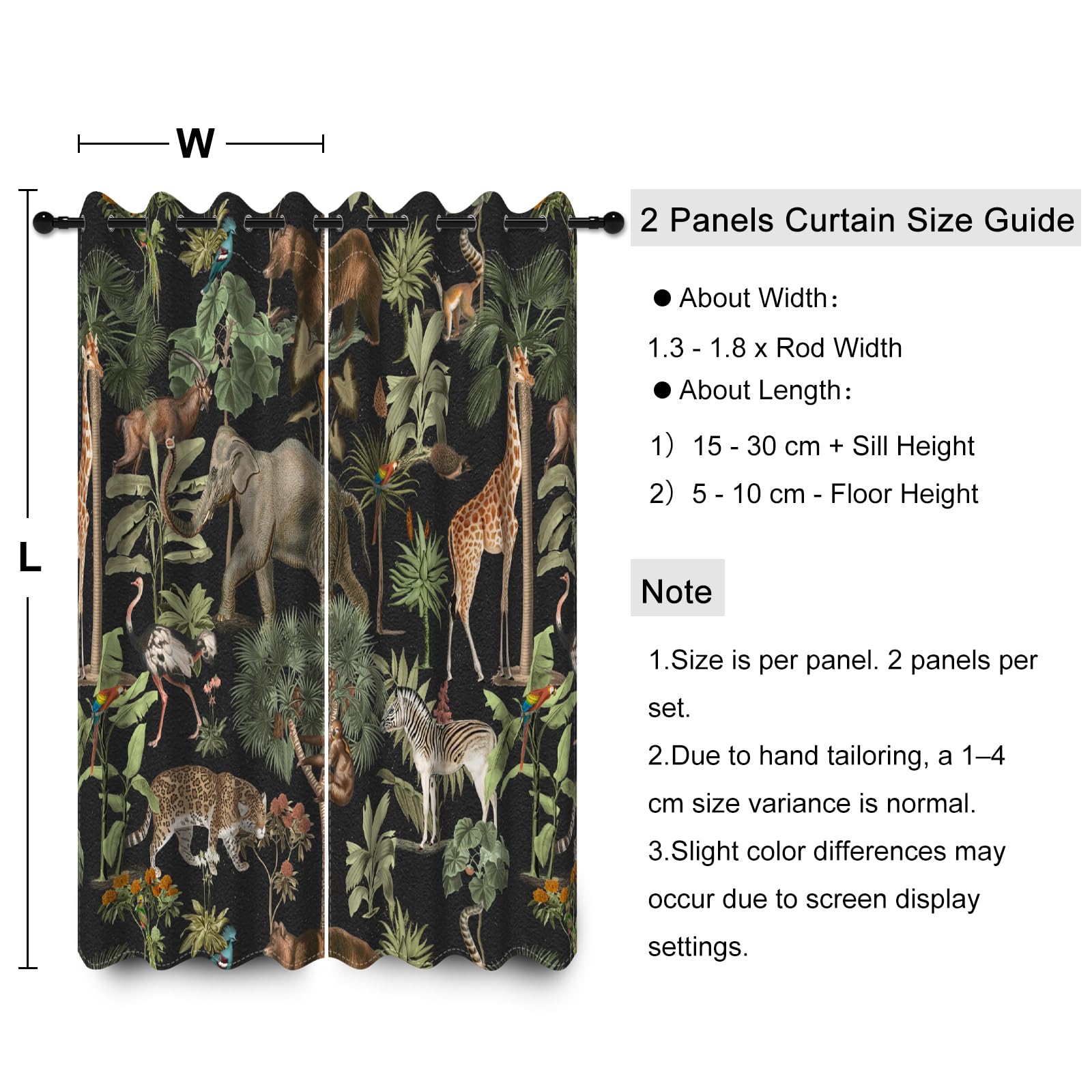 YONGFOTO Cortinas Safari Jungla Animales Salvajes Tropicales Elefante Jirafa Zoo Cortinas Opacas con Ojales para Habitación Infantil Dormitorio 2 Paneles 117 x 229 cm