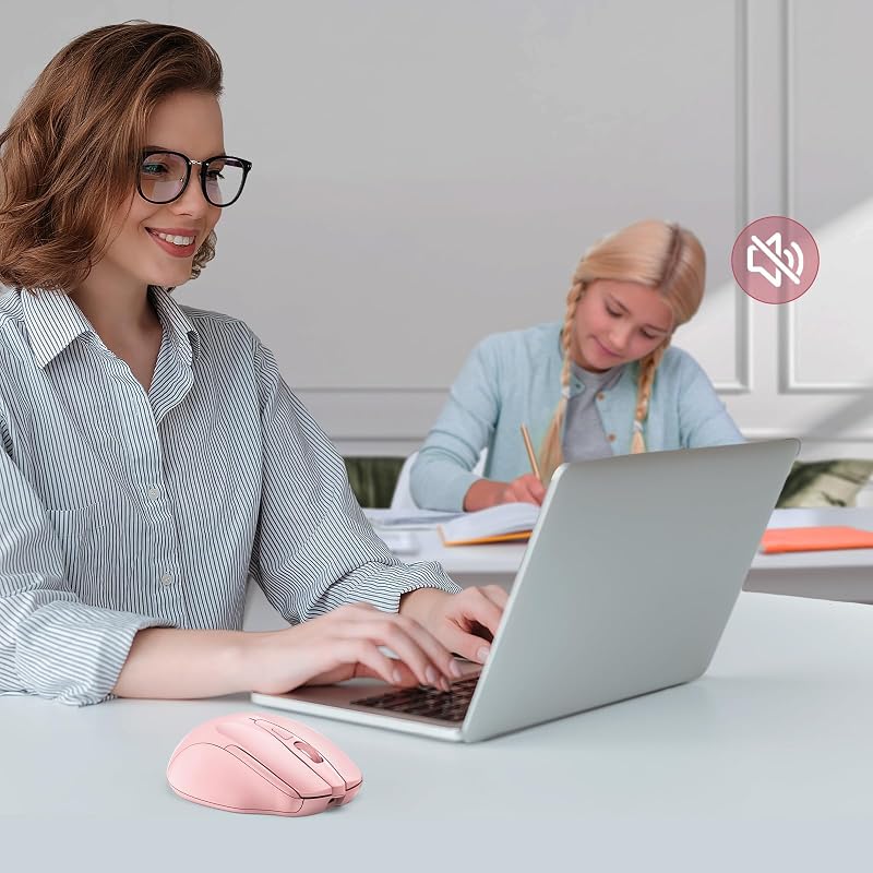 TECKNET Bluetooth egér, újratölthető vezeték nélküli egér, 4800 DPI, ergonomikus, csendes, rózsaszín