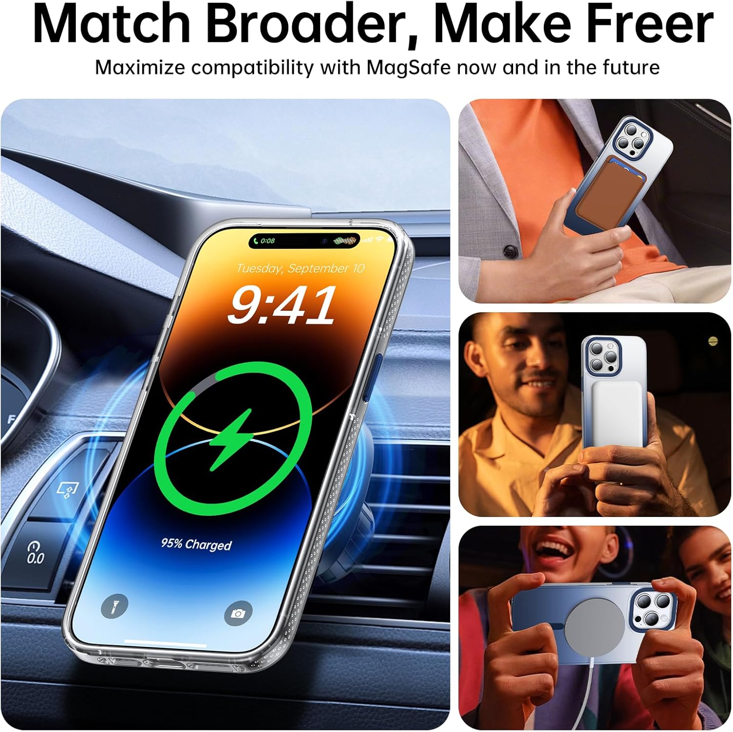 Magnetic for iPhone 14 Pro Case [Compatible with MagSafe] [Strong Magnetic] [10FT Military Grade Protective] Translucent Matte Slim Case for iPhone 14 Pro Phone Case (6.1"),Gradient Deep Blue