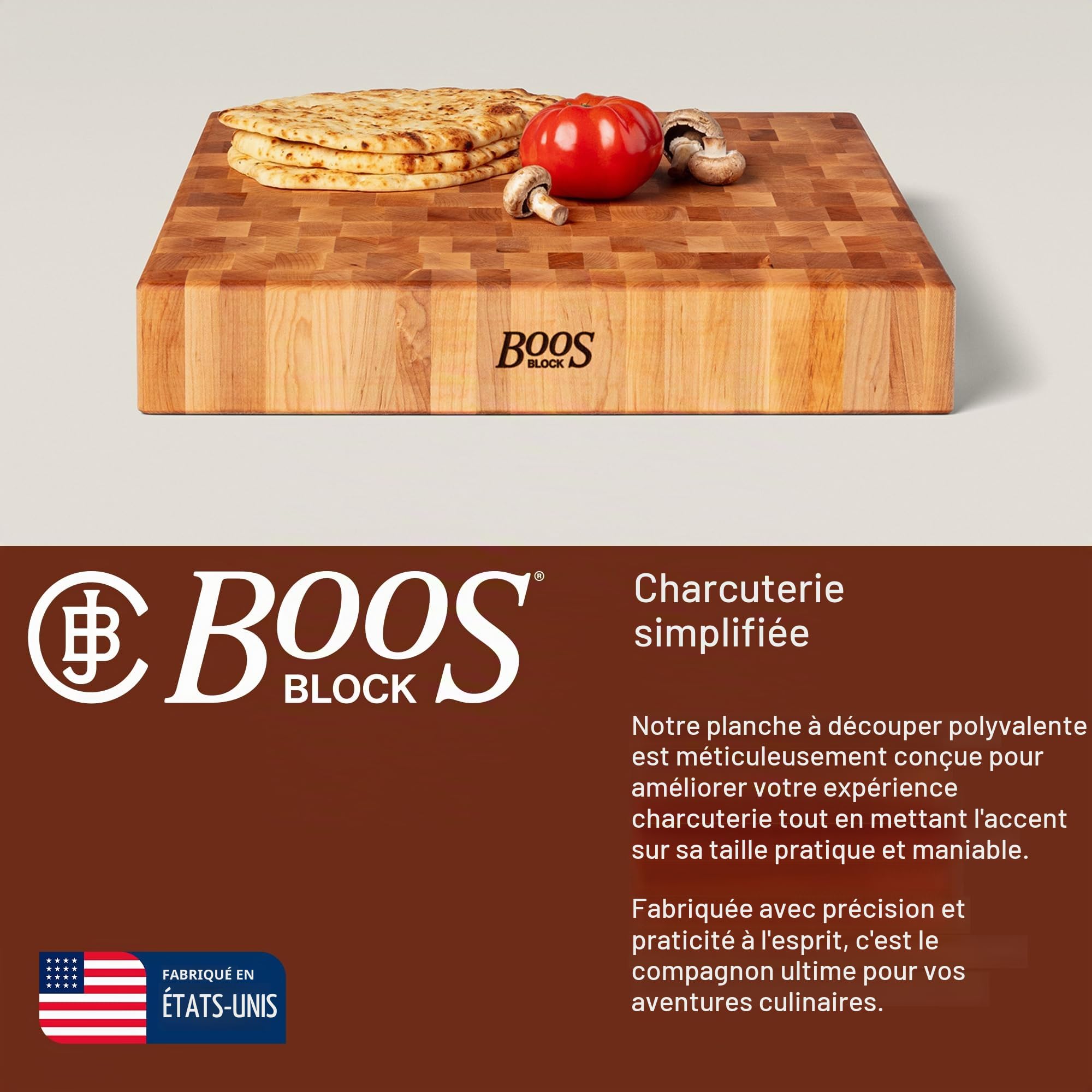 Boos Block Professional Butcher Block - 46 x 46 x 3 cm | End Wood Board - Kitchen Block - North American Maple Board