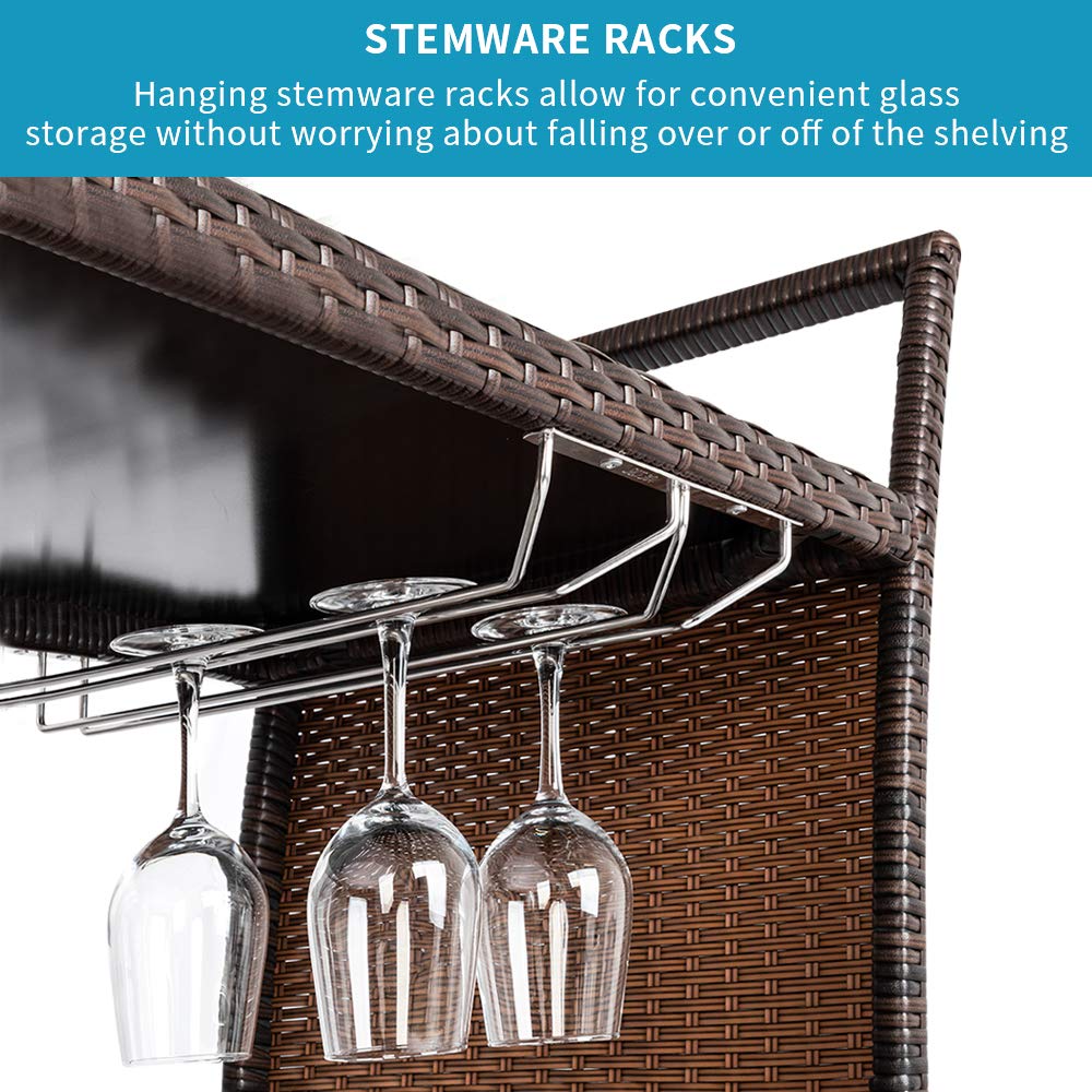 Bonnlo Outdoor Wicker Bar Cart with Wheels and Ice Bucket, Rolling