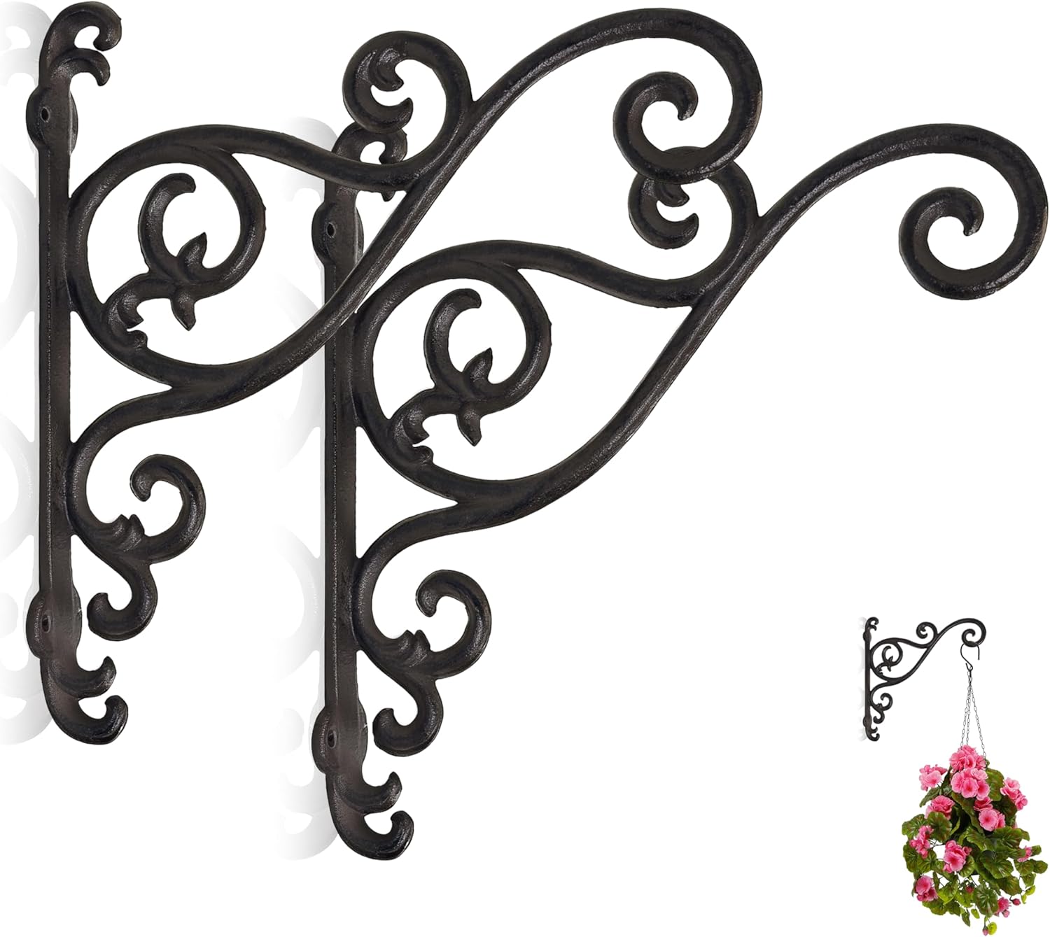 Wrought Iron Plant Hanger, Vintage Scroll Cast Iron Wall Mounted Plant Hanger, Heavy Duty Outdoor Hanging Brackets for Bird Feeder, Wind Chime, Lantern, Indoor & Outdoor Use