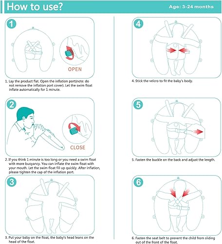 Miniatura 5 de Mambobaby Float - Flotador de piscina para bebé autoinflable con toldo comprimible para piscina, flotador de natación suave y sólido con toldo de