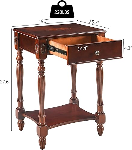 Miniatura 2 de LEEMTORIG Mesas auxiliares de madera maciza para sala de estar, mesa auxiliar con cajón y estante de almacenamiento, mesitas de noche altas para