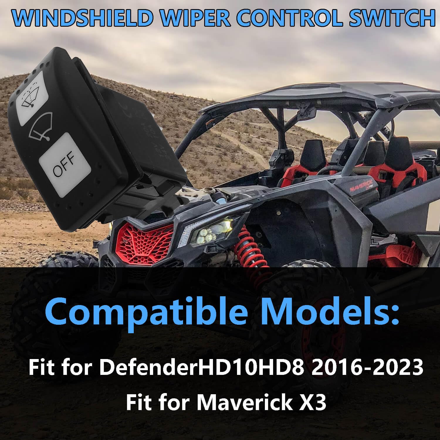 Windshield Wiper Control Switch, Compatible with Can-Am Defender HD10 HD8 Maverick X3 2016-2023, 7 Pin (ON)-ON-Off Wiper Washer Rocker Switch Replace 710004941