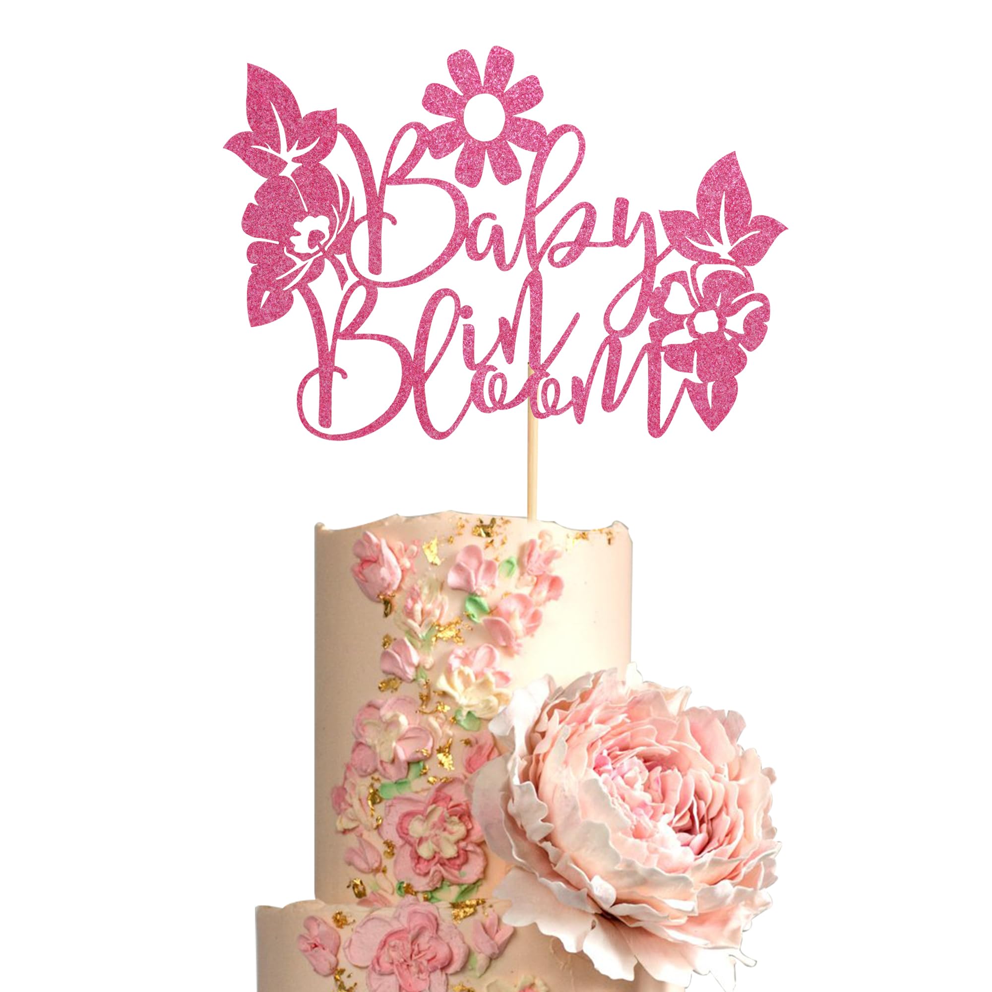 Arthsdite Baby in Bloom Cake Topper - Gender Reveal Cake Decoration - Pregnancy Announcement/Wecome Baby Party Supplies - Pink Glitter