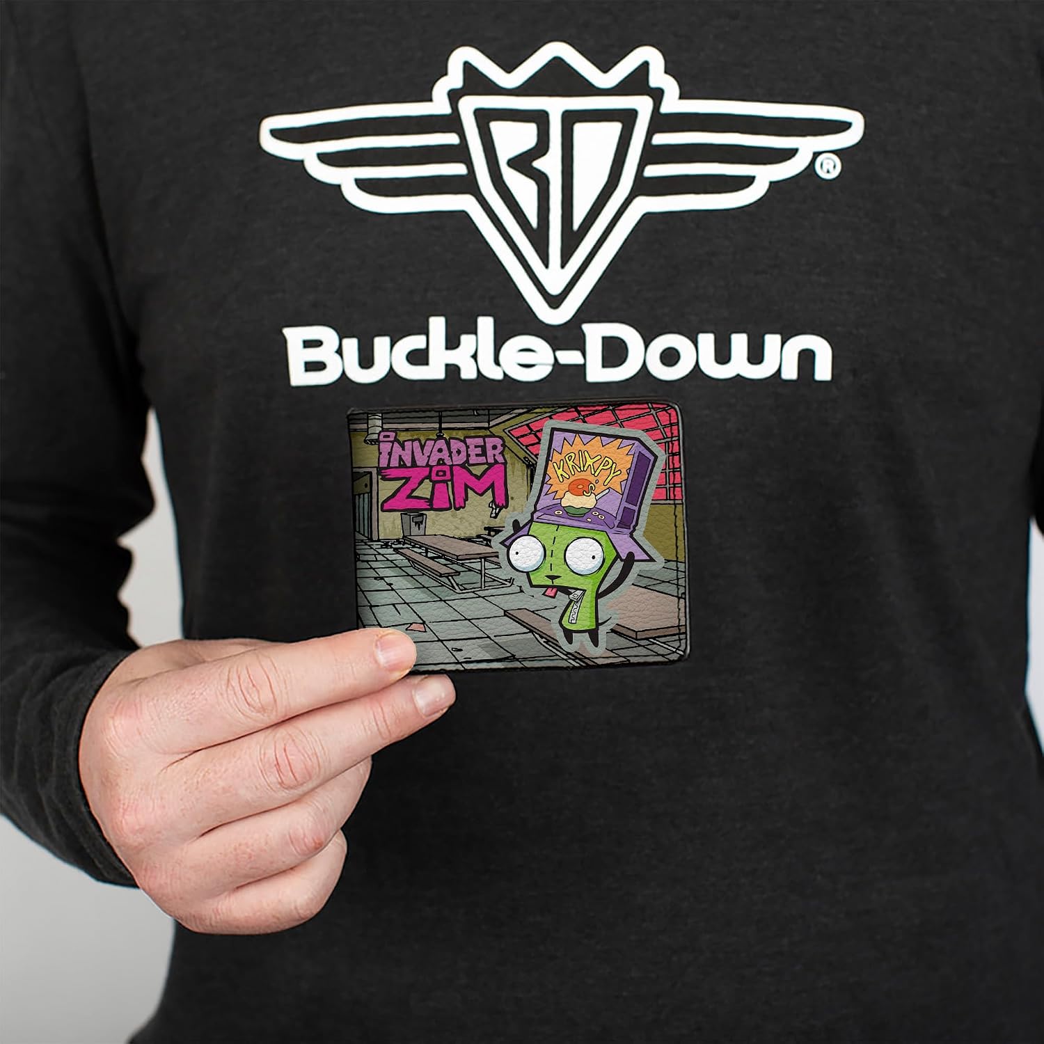 Buckle-Down Nickelodeon Wallet, Bifold, Invader Zim GIR Dog Cafeteria Poses and Title Logo, Vegan Leather