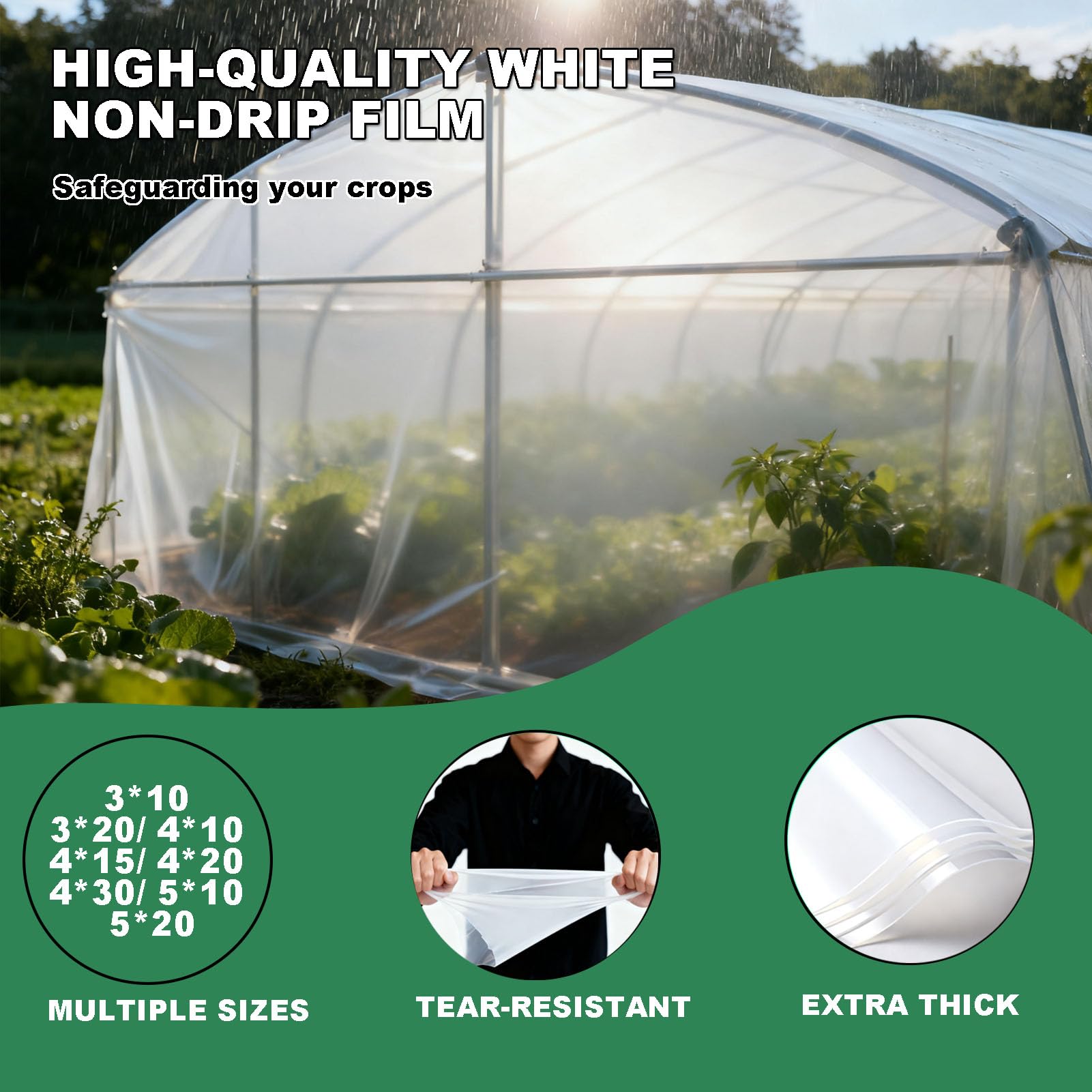 Lámina de Polietileno para Invernadero, Transparente Plástico para Jardín y Huerto, Extra Gruesa Resistente Lámina de plástico Protección para Plantas(Size:5x20m)