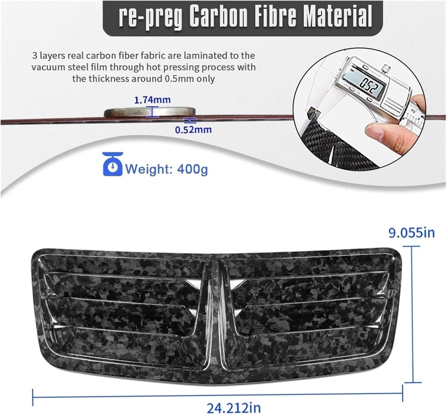 Compatible With Ford Mustang GT Dark Horse S650 2024 2025 Replacement Carbon Exterior Car Front Engine Hood Bonnet Scoop Vent Cover Trim(Gloss Carbon)