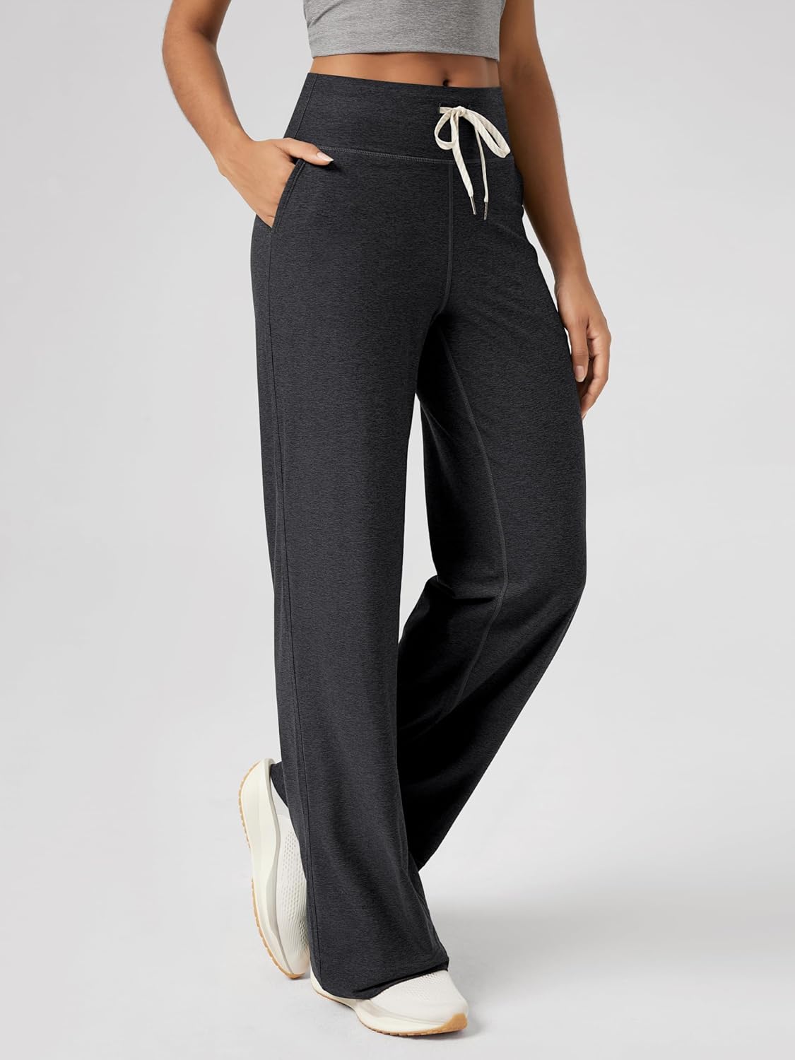ODODOS Women's High-Rise Wide Leg Pants - Ultra Soft odSTRATUM Tech Drawstring Casual Relaxed Pants with Pockets, 29" Inseam